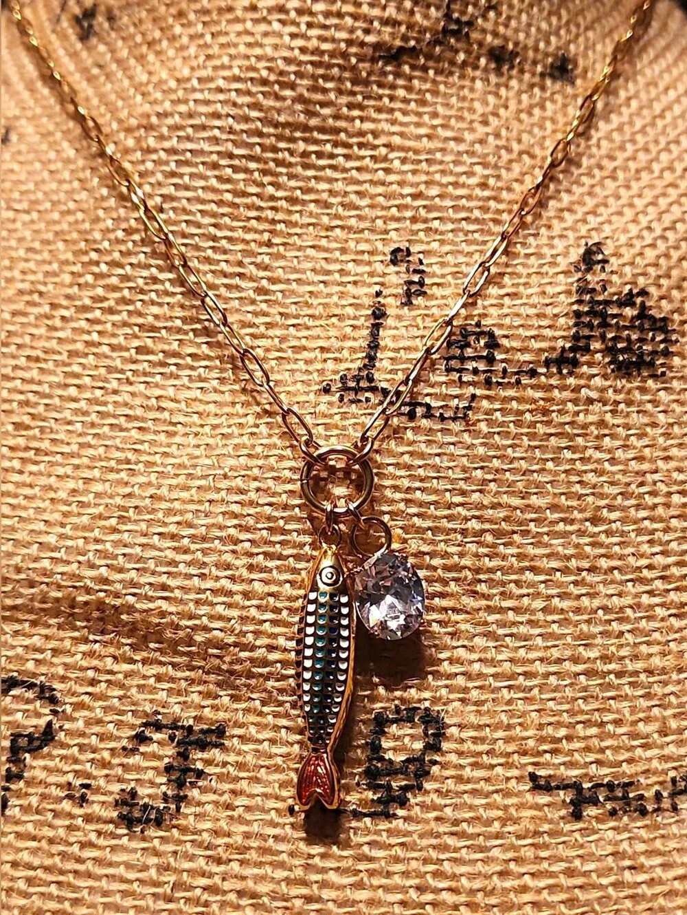 Mayamar Crystal Beaded Fish Charm Nexklace